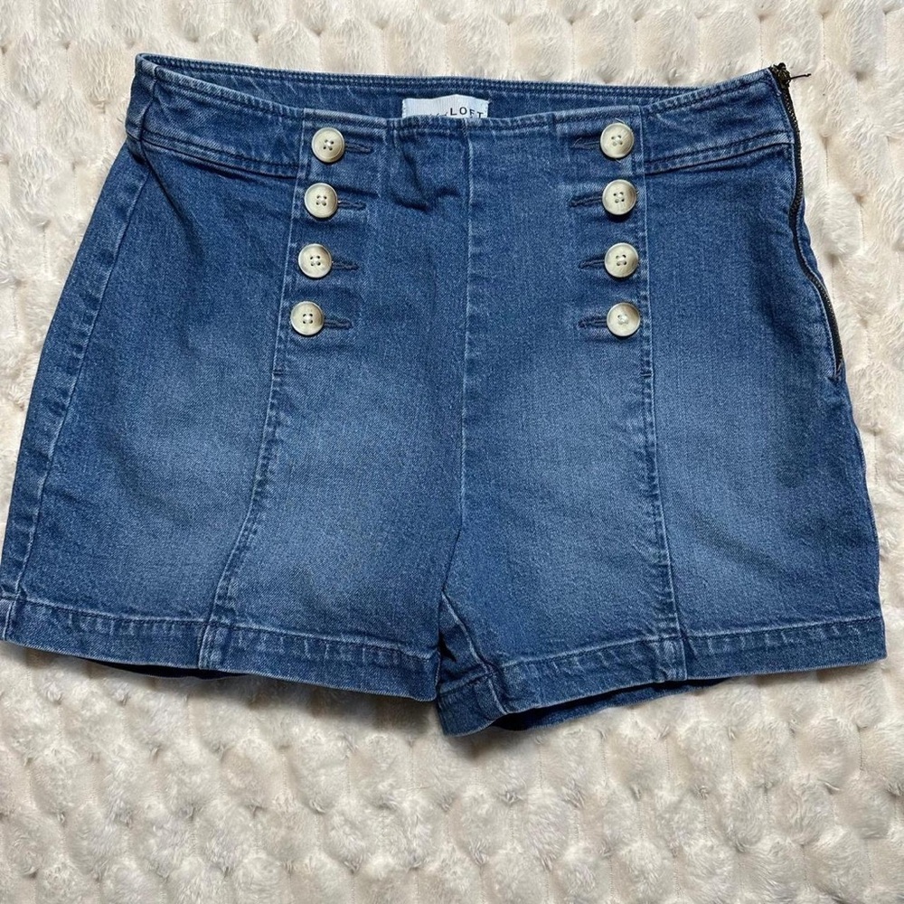 LOFT Denim Jean Shorts with White Button Accents